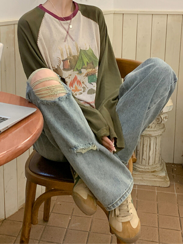 Rebenenud teksad, kulunud vöökohanööbid 2024. aasta kevadsuvi uued avarad vabaajapüksid