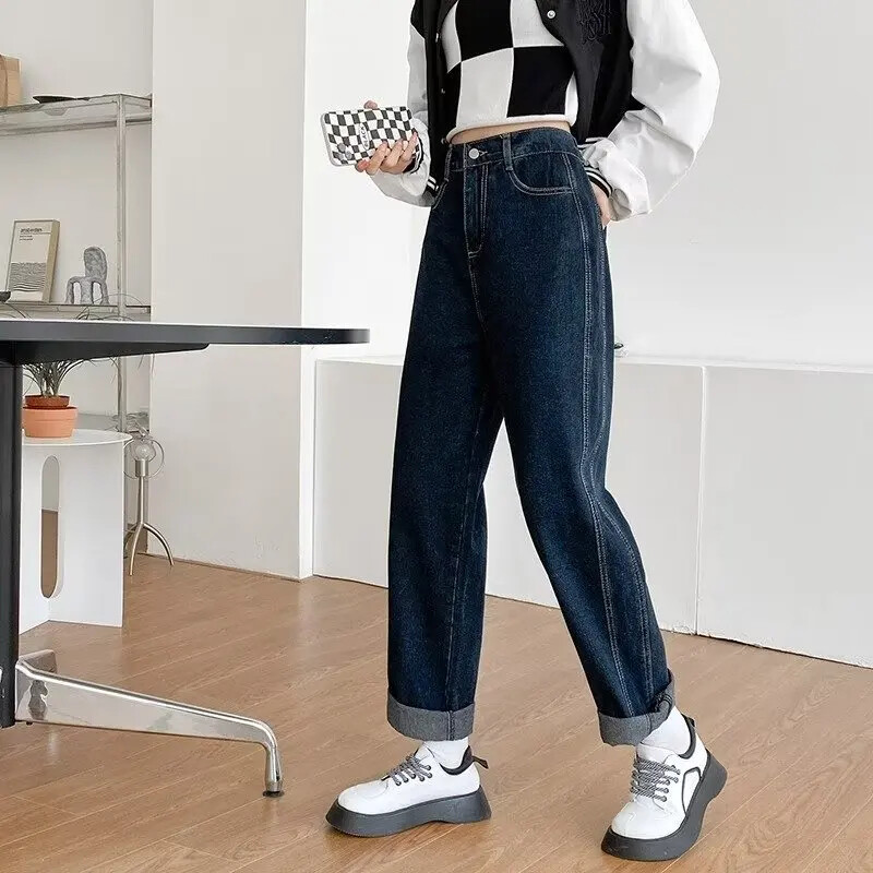 Ranojesenske ranojesenske traperice traperica s ravnim nogavicama visokog struka za mršavljenje, široke ženske hlače u američkom stilu.