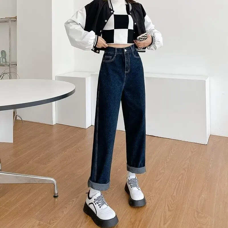 Ranojesenske ranojesenske traperice traperica s ravnim nogavicama visokog struka za mršavljenje, široke ženske hlače u američkom stilu.