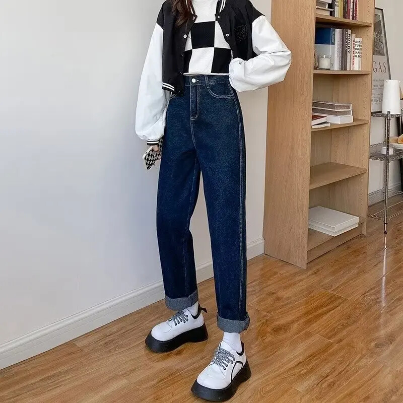 Ranojesenske ranojesenske traperice traperica s ravnim nogavicama visokog struka za mršavljenje, široke ženske hlače u američkom stilu.