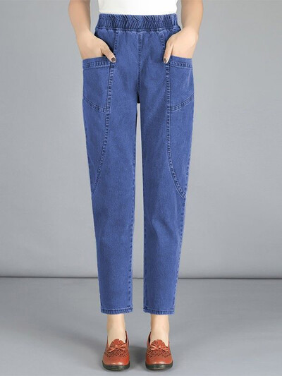 Дълги до глезена Mom Harem Vaqueros Висока еластична талия Korea new Casual Pencil Jeans Modern Fashion Women Streetwear Denim панталони