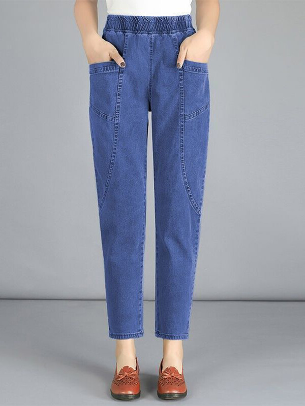 Дълги до глезена Mom Harem Vaqueros Висока еластична талия Korea new Casual Pencil Jeans Modern Fashion Women Streetwear Denim панталони