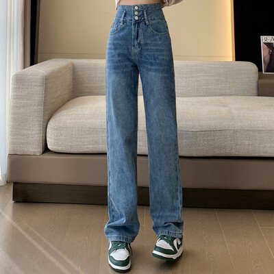 Pantaloni de femeie cu talie înaltă, vintage, cu picioare largi