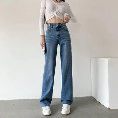 ZOENOVA Elastične traperice Ženske produljene korejske modne traper hlače Vintage visokog struka, jesenske vrećaste ulične ležerne traperice u 3 boje