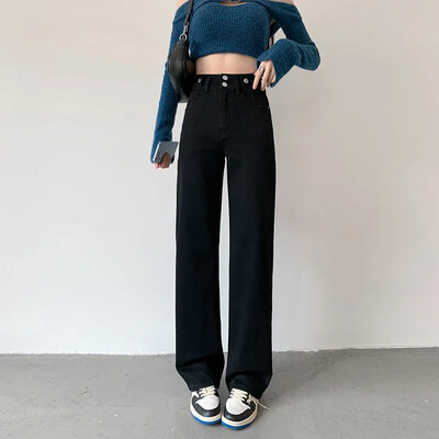 ZOENOVA Elastične traperice Ženske produljene korejske modne traper hlače Vintage visokog struka, jesenske vrećaste ulične ležerne traperice u 3 boje