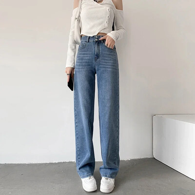 ZOENOVA Elastične traperice Ženske produljene korejske modne traper hlače Vintage visokog struka, jesenske vrećaste ulične ležerne traperice u 3 boje