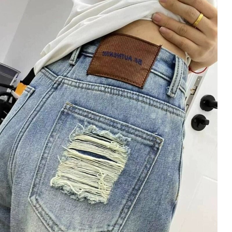 Nove traper traperice za žene široke nogavice s rupama i traperice visokog struka široke ravne hlače za žene Dropship