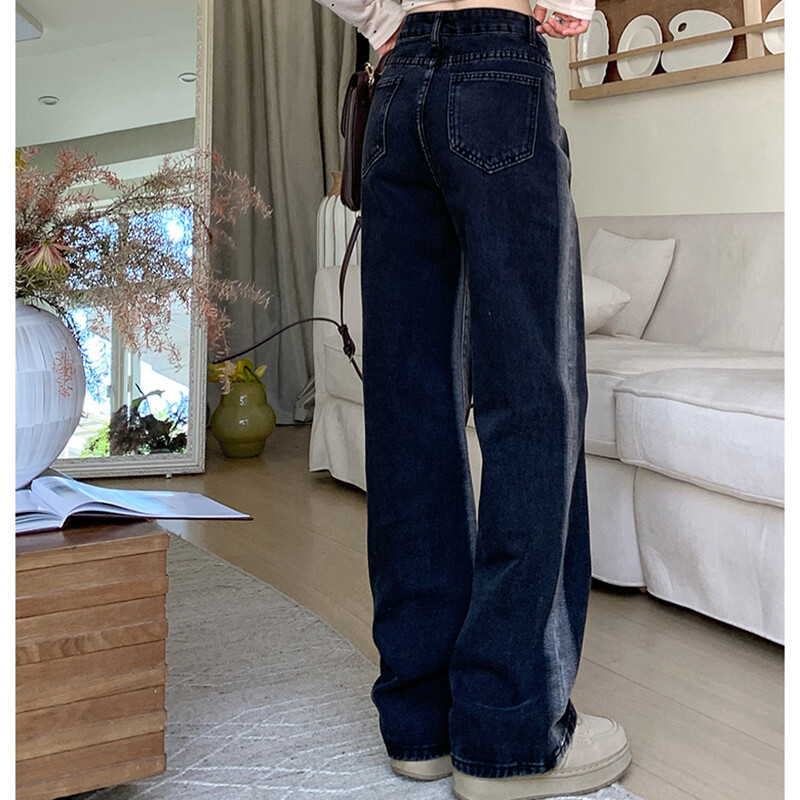 Ženske dizajnerske široke traperice visokog struka Djevojke Harajuku hlače ravnih nogavica Ženska grunge odjeća Crno sive traper široke hlače