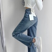 Široke ravne ženske traperice visokog struka Vintage klasične traper hlače Ženske klasične modne patronažne hlače plave boje