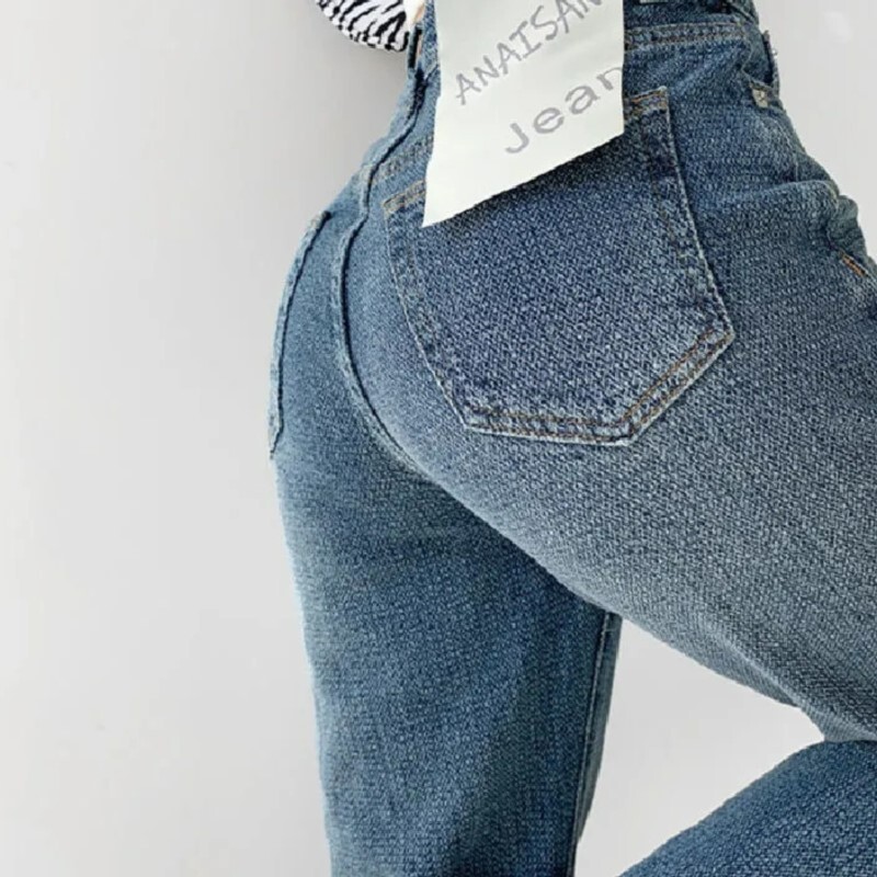 Široke ravne ženske traperice visokog struka Vintage klasične traper hlače Ženske klasične modne patronažne hlače plave boje