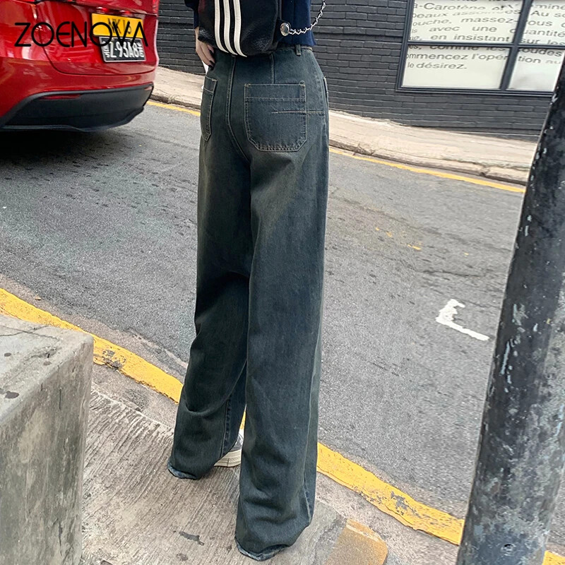 ZOENOVA kevad, uus Maillardi stiilis naiste teksad, mood Girl Street Y2K laiad püksid vabaaja retro stiilis lahtised põrandapesupüksid