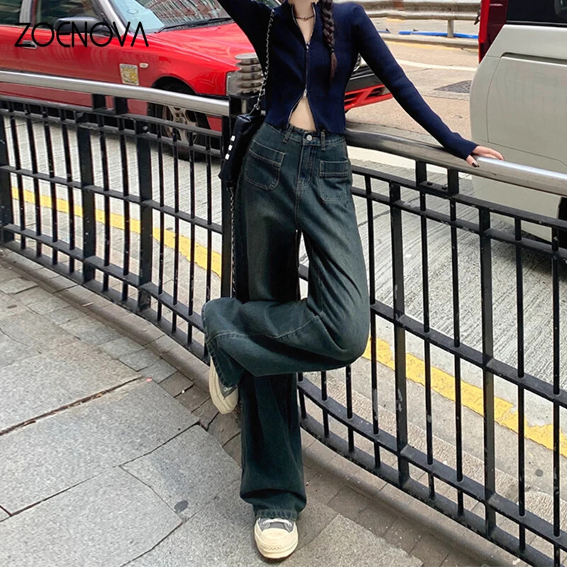 ZOENOVA kevad, uus Maillardi stiilis naiste teksad, mood Girl Street Y2K laiad püksid vabaaja retro stiilis lahtised põrandapesupüksid