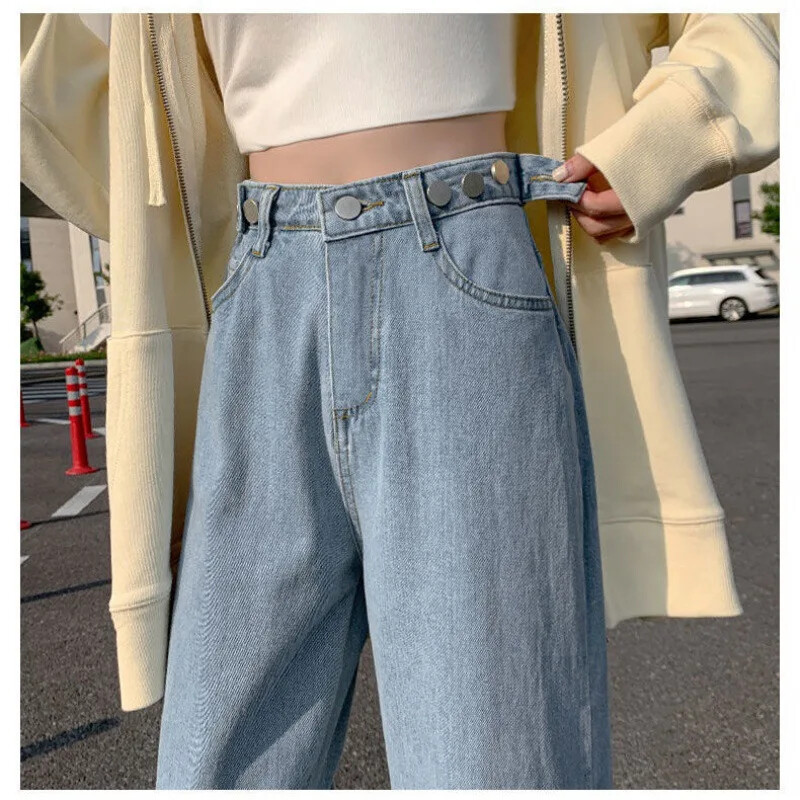 Ravne široke traperice za žene visokog struka 2024. proljeće novi stil svijetle boje visokog struka, tanke, niskog stasa široke hlače za brisanje