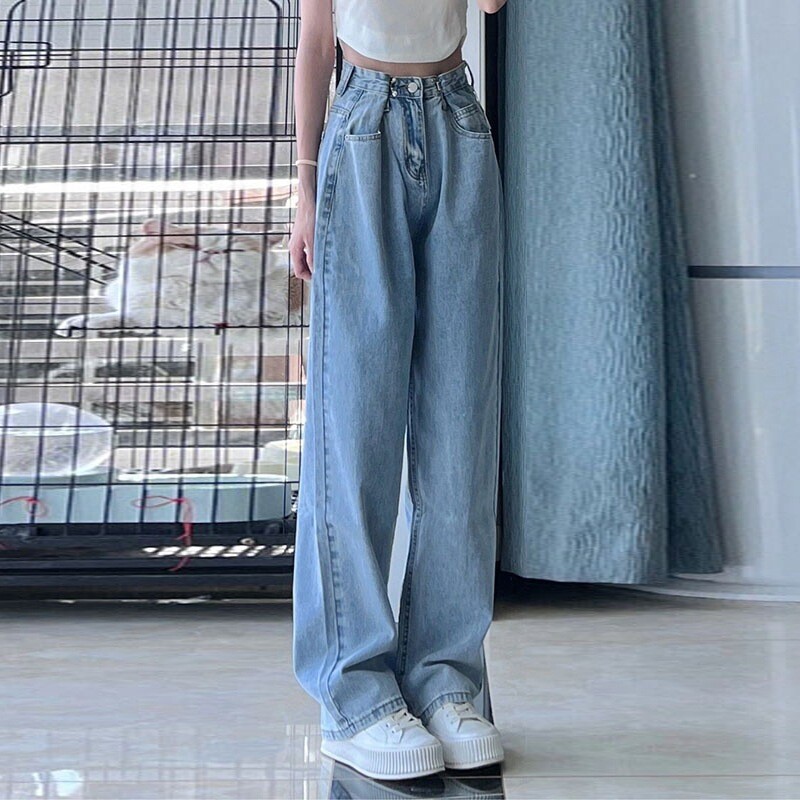 Vintage ravne traperice Ženske traper hlače za jesen proljeće Modne traperice širokih nogavica Baggy traperice