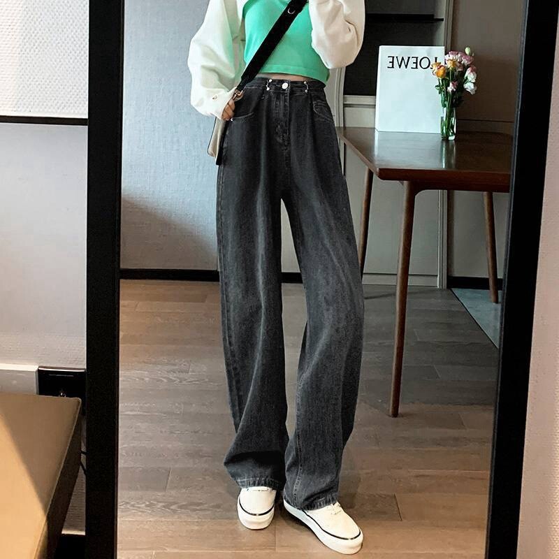 Vintage ravne traperice Ženske traper hlače za jesen proljeće Modne traperice širokih nogavica Baggy traperice