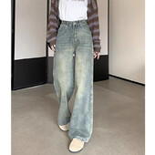 Xpqbb Jesen Zimske traperice Ženske Y2K Vintage ravne isprane traper hlače Ženske ulične ležerne široke ženske hlače visokog struka