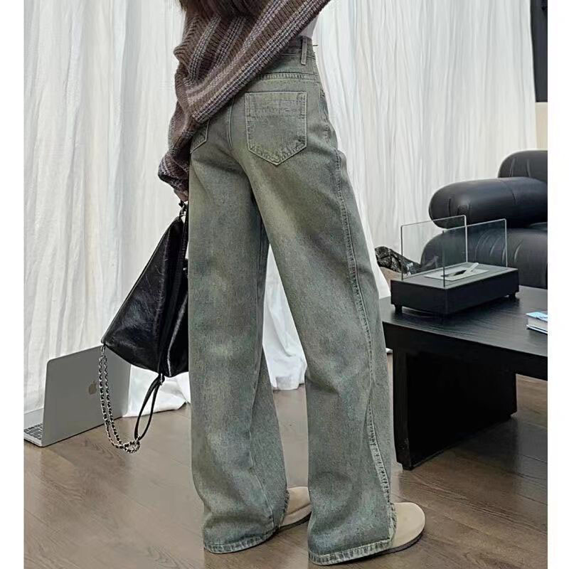 Xpqbb Jesen Zimske traperice Ženske Y2K Vintage ravne isprane traper hlače Ženske ulične ležerne široke ženske hlače visokog struka