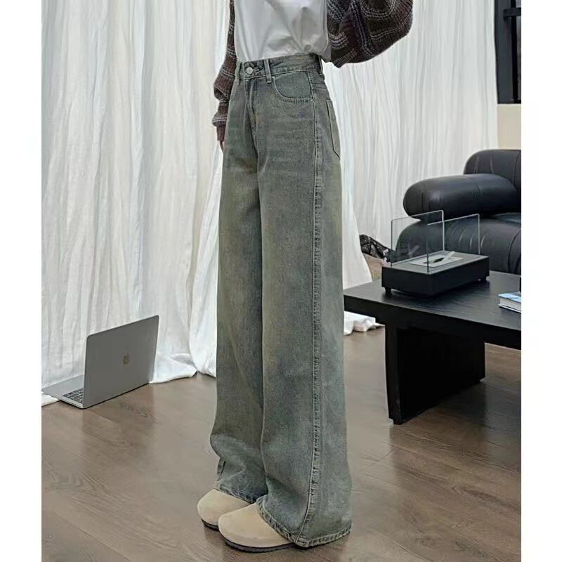 Xpqbb Jesen Zimske traperice Ženske Y2K Vintage ravne isprane traper hlače Ženske ulične ležerne široke ženske hlače visokog struka