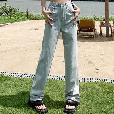 Ženske vrećaste traper hlače visokog struka široke nogavice Ženske visoke lyocell svestrane klasične hlače ravnih nogavica Ženske plave traperice s hlačama