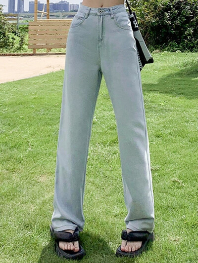 Pantaloni largi din denim cu talie înaltă de femeie Pantaloni largi de lyocell înalt versatili Pantaloni clasici cu picior drept pentru damă Pantaloni albaștri Blugi