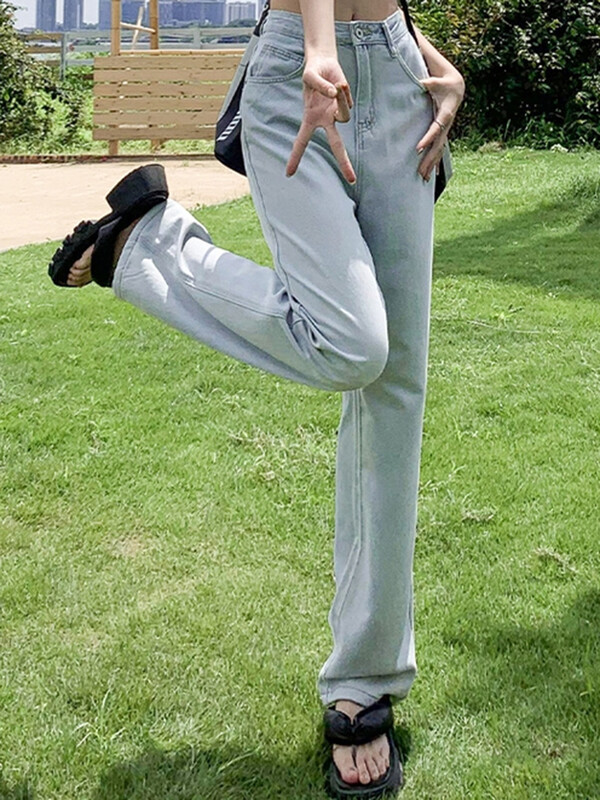 Ženske vrećaste traper hlače visokog struka široke nogavice Ženske visoke lyocell svestrane klasične hlače ravnih nogavica Ženske plave traperice s hlačama
