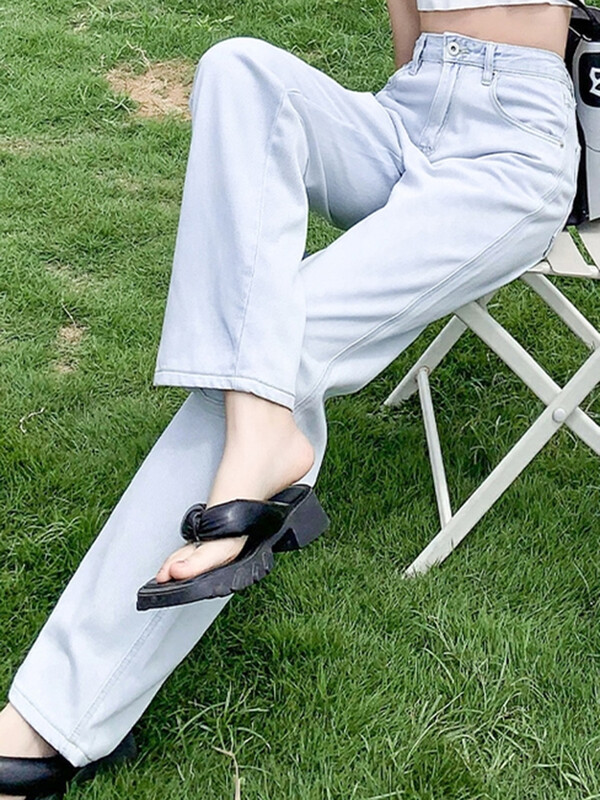 Ženske vrećaste traper hlače visokog struka široke nogavice Ženske visoke lyocell svestrane klasične hlače ravnih nogavica Ženske plave traperice s hlačama