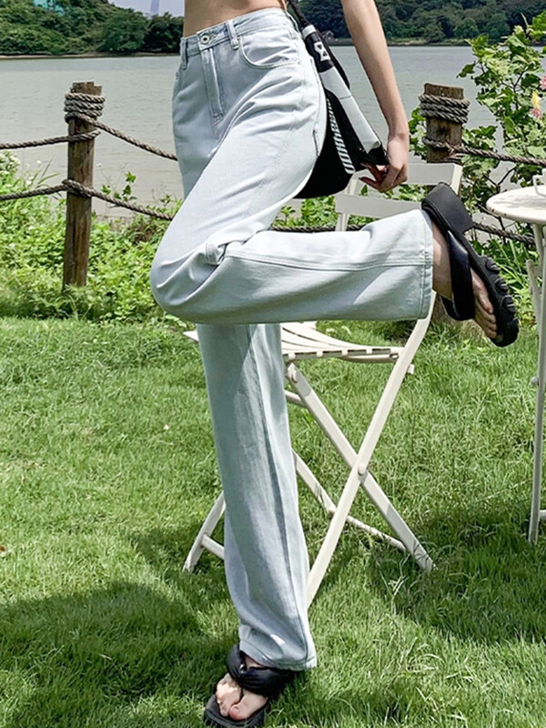 Ženske vrećaste traper hlače visokog struka široke nogavice Ženske visoke lyocell svestrane klasične hlače ravnih nogavica Ženske plave traperice s hlačama