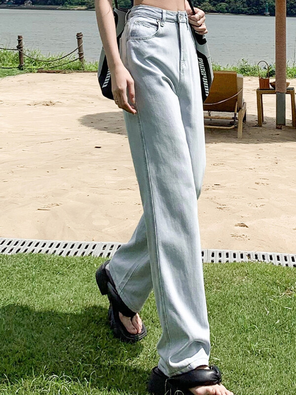 Ženske vrećaste traper hlače visokog struka široke nogavice Ženske visoke lyocell svestrane klasične hlače ravnih nogavica Ženske plave traperice s hlačama