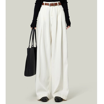 Naine kõrge vöökohaga sirge säärega Teksad Daami lahtised teksapüksid laia säärega püksid tüdrukud korea khaki retrosinine helesinine hall valge püksid