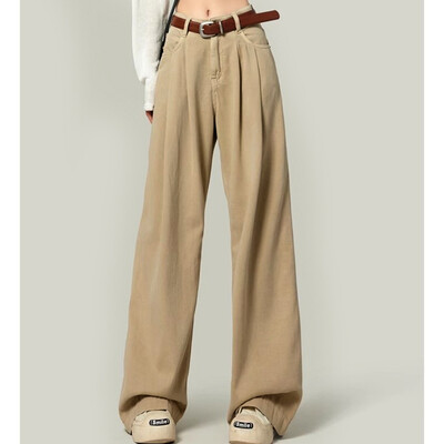 Naine kõrge vöökohaga sirge säärega Teksad Daami lahtised teksapüksid laia säärega püksid tüdrukud korea khaki retrosinine helesinine hall valge püksid