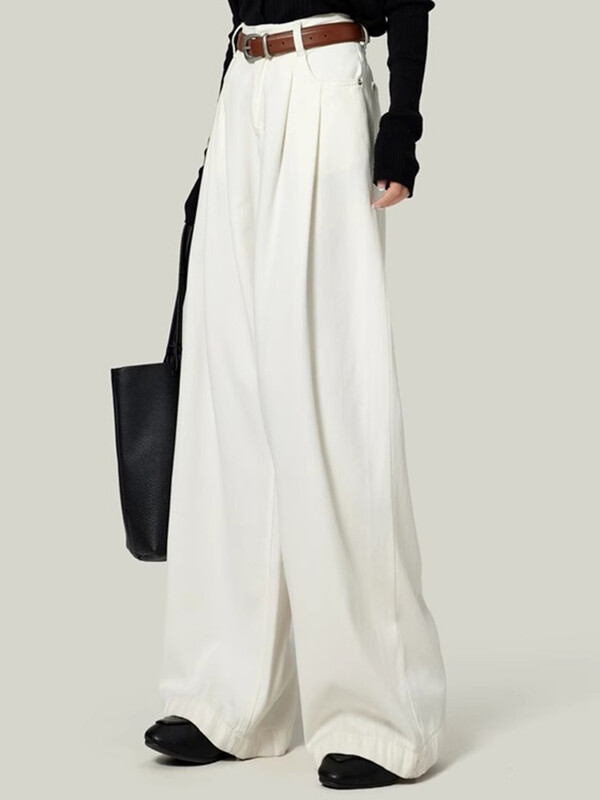 Naine kõrge vöökohaga sirge säärega Teksad Daami lahtised teksapüksid laia säärega püksid tüdrukud korea khaki retrosinine helesinine hall valge püksid