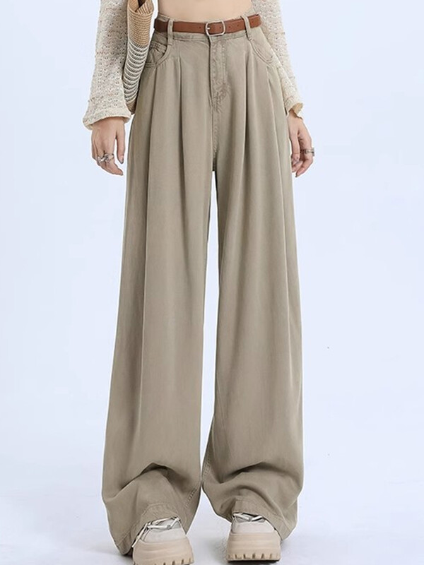 Naine kõrge vöökohaga sirge säärega Teksad Daami lahtised teksapüksid laia säärega püksid tüdrukud korea khaki retrosinine helesinine hall valge püksid