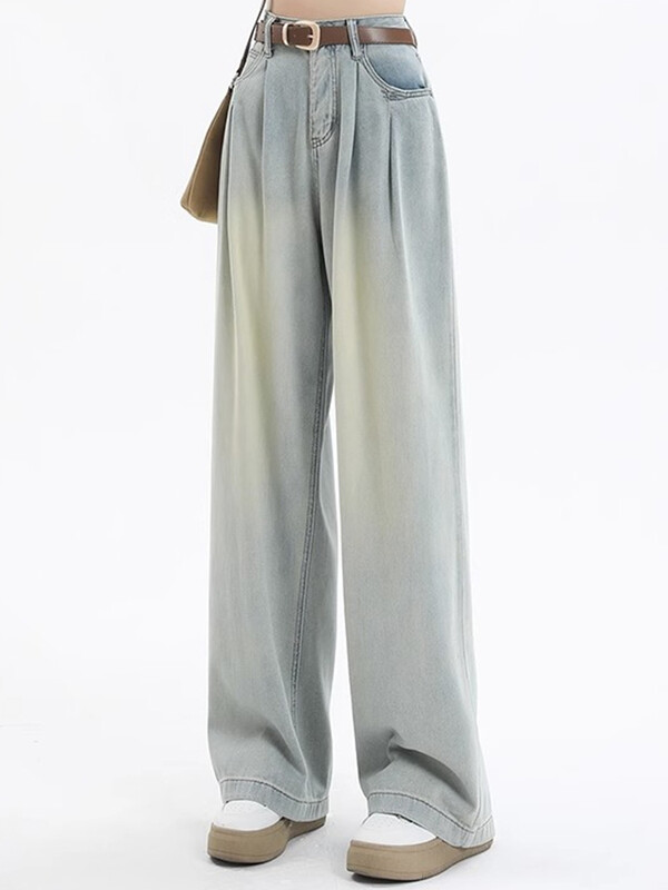 Naine kõrge vöökohaga sirge säärega Teksad Daami lahtised teksapüksid laia säärega püksid tüdrukud korea khaki retrosinine helesinine hall valge püksid