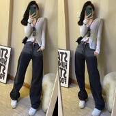 Black Fade Tie-dye Smoke Grey Jeans Ženske male hlače visokog struka, ravnih nogavica, širokih nogavica koje se povlače