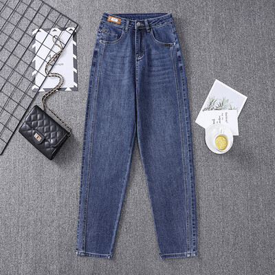 Rastezljive patchwork traperice za žene Harem hlače s visokim strukom Ženske široke, ležerne traperice Mujer Jesen