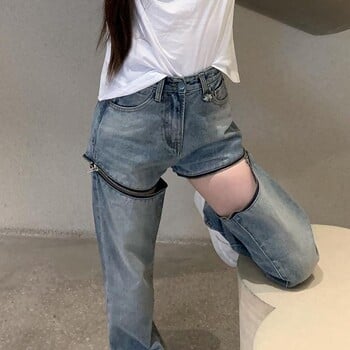 Καλοκαιρινό αποσπώμενο φερμουάρ Two Wear Ripped Wide Leg Jeans Γυναικείο σχέδιο Sense Σορτς Spice Girl Sweet Cool Παντελόνι