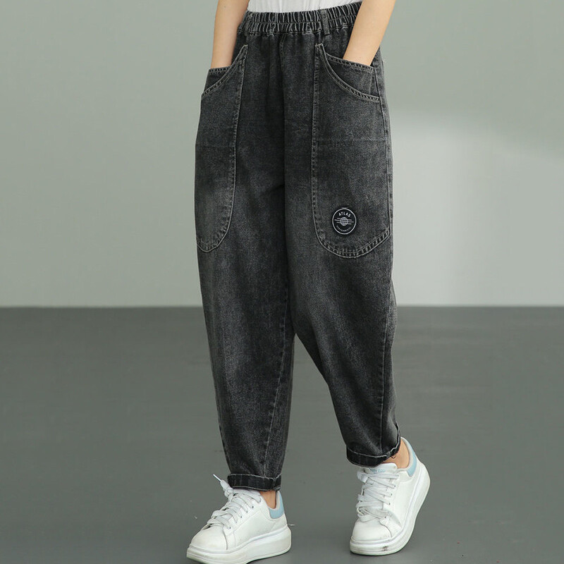 Vrećaste harem traperice do gležnja, starinske elastične hlače visokog struka Vaqueros Ženske traper hlače širokih nogavica Prevelike korejske pantalone 2023.