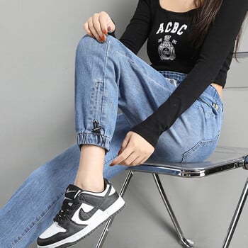 Streetwear ψηλόμεσο Jogger Harem Jeans Γυναικεία casual Vintage τζιν φούτερ Κορεάτικο παντελόνι Vaqueros με κορδόνι Νέο