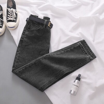 Chic bež harem traperice visokog struka Ženske ležerne vintage ravne traper hlače Korejska modna ulična odjeća Klasične Jednobojne Vaqueros Novo