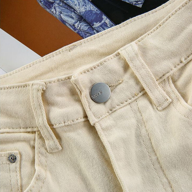 Chic bež harem traperice visokog struka Ženske ležerne vintage ravne traper hlače Korejska modna ulična odjeća Klasične Jednobojne Vaqueros Novo