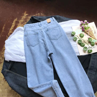 Autumnplus Size Blugi cu talie înaltă, cu picioare drepte, în stil coreean, cu croială largi, drapați, versatili, pantaloni tăiați pentru slăbit pentru femei