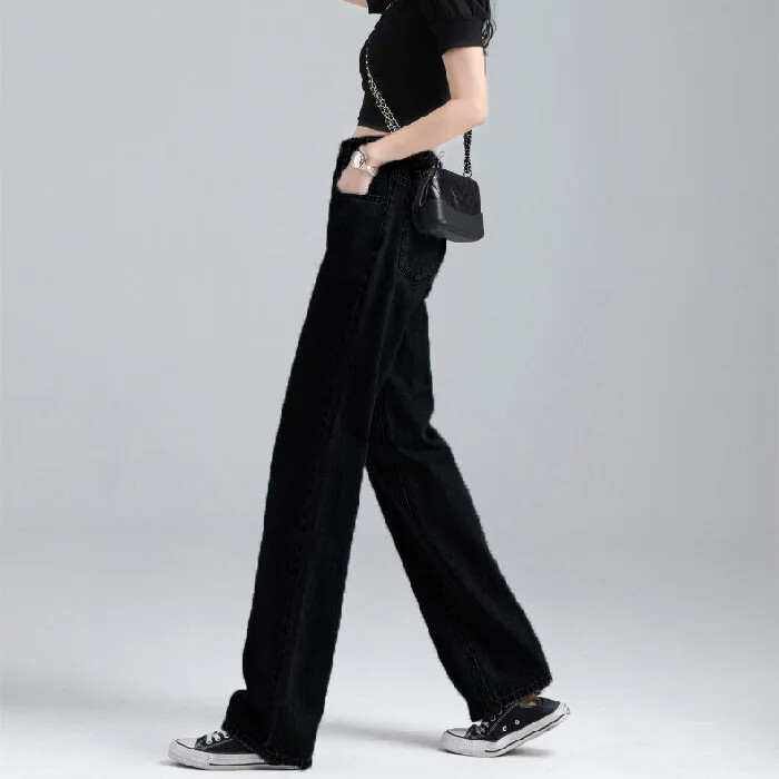 Trendy proljeće jesen jeans ženske traperice visokog struka ravne nogavice širokog kroja široke nogavice za mršavljenje elegantne vučne hlače