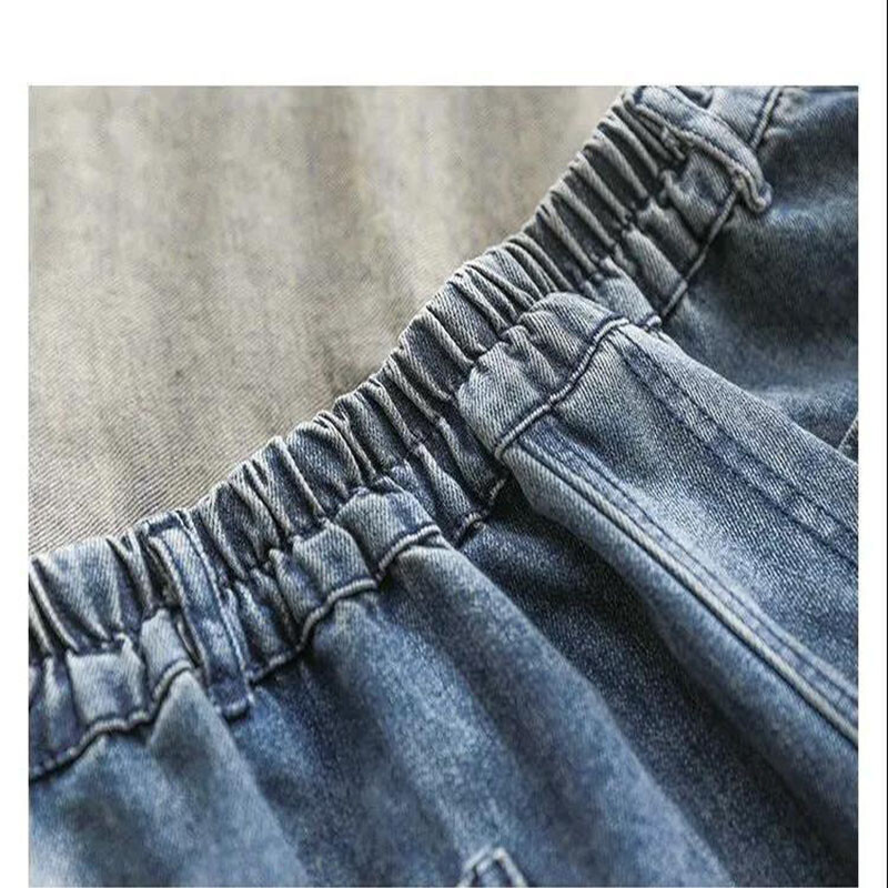 Velike traperice s elastičnim strukom 2024. Nove ženske modne Harlan hlače s velikim džepovima i 9 točaka Široke hlače do gležnja s visokim strukom