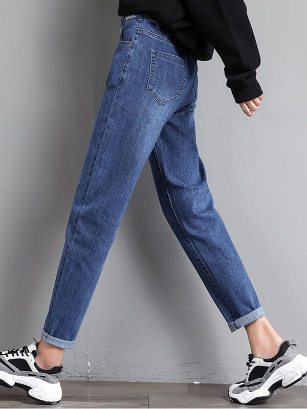 Vrećaste harem traperice s elastičnim visokim strukom Ženske ležerne vintage rastezljive traper hlače Korejska modna ulična odjeća Velika veličina 33 Vaqueros Novo