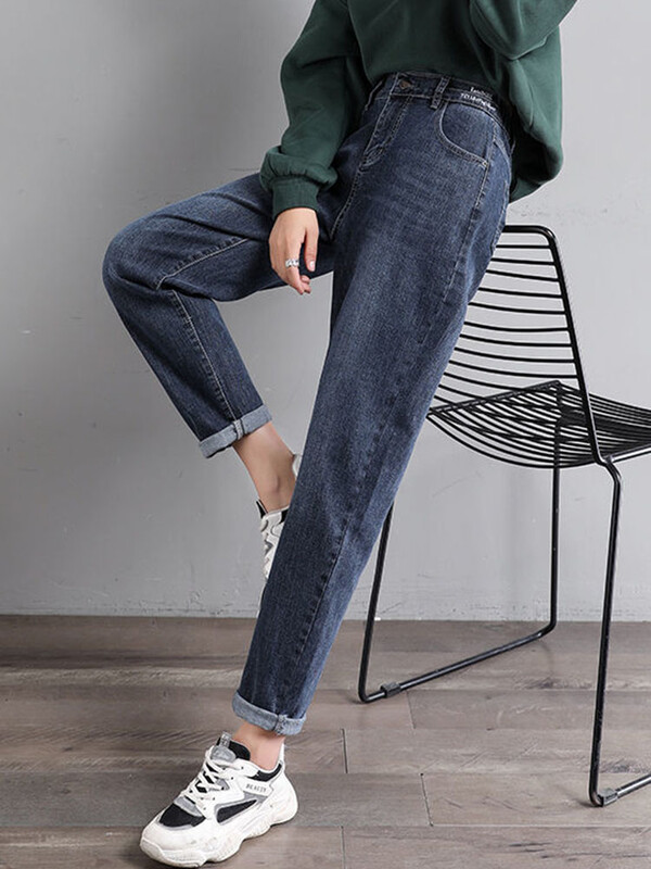 Vrećaste harem traperice s elastičnim visokim strukom Ženske ležerne vintage rastezljive traper hlače Korejska modna ulična odjeća Velika veličina 33 Vaqueros Novo