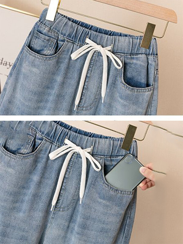 Harem traperice s izvezenim crtežima Vrećaste traper hlače do gležnja na vezanje Spodnie Ravne poderane Vaqueros traperice visokog struka velike veličine