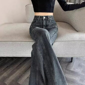 Vintage ψηλόμεσο φαρδύ τζιν Γυναικείο καλοκαιρινό αμερικανικό στυλ Νέο χαλαρό μικρό στενό ίσιο παντελόνι