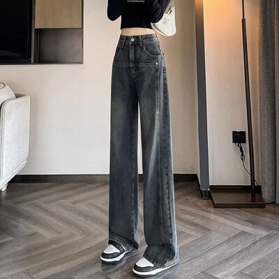 Vintage ψηλόμεσο φαρδύ τζιν Γυναικείο καλοκαιρινό αμερικανικό στυλ Νέο χαλαρό μικρό στενό ίσιο παντελόνι