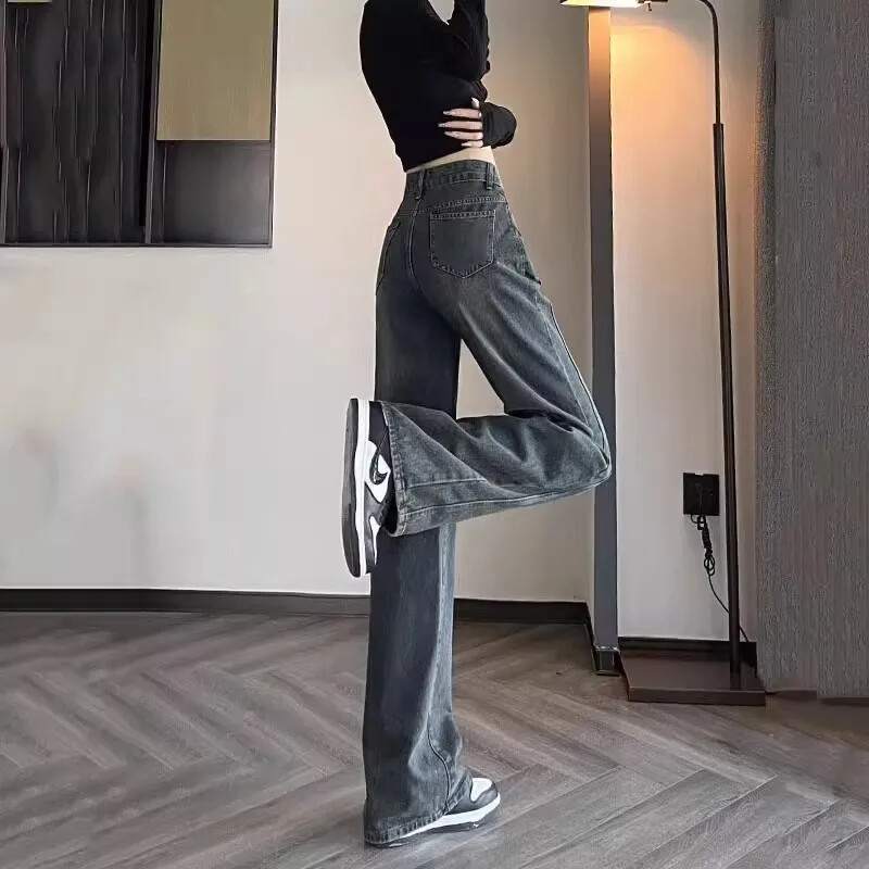 Vintage ψηλόμεσο φαρδύ τζιν Γυναικείο καλοκαιρινό αμερικανικό στυλ Νέο χαλαρό μικρό στενό ίσιο παντελόνι