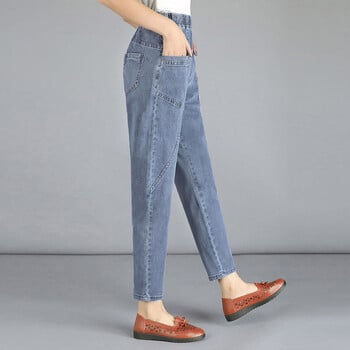 Γυναικείο Plus Size 4xl Casual Denim Παντελόνι μέχρι τον αστράγαλο Vintage Mom Baggy Vaqueros Ελαστικό ψηλόμεσο Άνοιξη Καλοκαιρινό τζιν χαρέμι